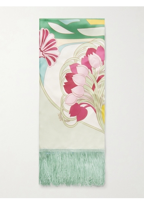 La DoubleJ - Fringed Printed Silk-twill Scarf - Green - One size