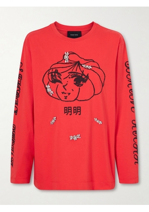 Simone Rocha - Ming Ming Embellished Printed Cotton-jersey T-shirt - Red - x small,small,medium,large,x large