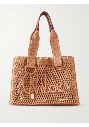 Chloé - Summer Banana Leather-trimmed Raffia Tote - Pink - One size