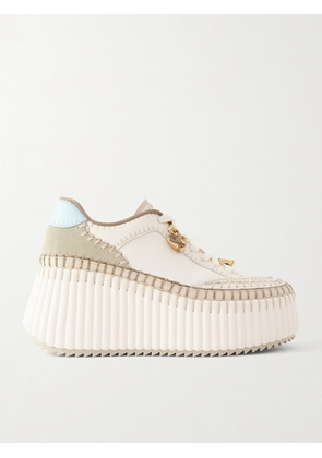 Chloé - Nama Patchwork Suede-trimmed Leather Platform Sneakers - White - IT35,IT36,IT37,IT38,IT39,IT40,IT41,IT42