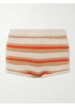 The Elder Statesman - Hallie Striped Cashmere Shorts - Orange - x small,small,medium,large