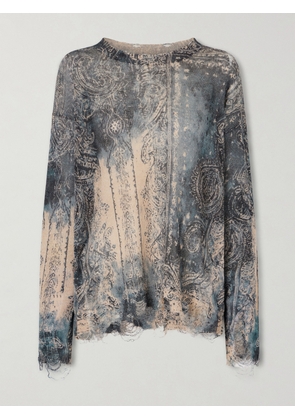 R13 - Boyfriend Distressed Printed Linen Knit Sweater - Blue - x small,small,medium,large