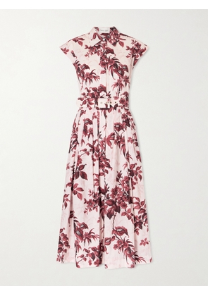 Cara Cara - Octavia Belted Pleated Floral-print Cotton-poplin Midi Shirt Dress - Pink - US0,US2,US4,US6,US8,US10,US12