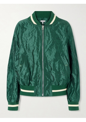 LOEWE - Anagram Crinkled Satin-twill Bomber Jacket - Green - FR 32,FR 34,FR 36,FR 38,FR 40,FR 42,FR 44