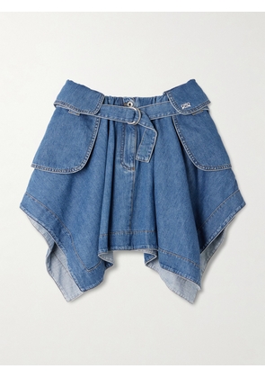 LOEWE - Belted Asymmetric Draped Embroidered Denim Mini Skirt - Blue - FR 34,FR 36,FR 38,FR 40,FR 42,FR 44
