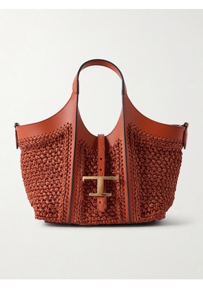 Tod's - T Timeless Leather-trimmed Raffia Shoulder Bag - Red - One size
