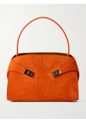 Ferragamo - Hug Small Embellished Croc-effect Suede Tote - Orange - One size