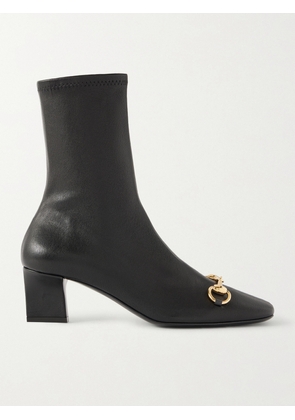 Gucci - Signora Horsebit-embellished Leather Ankle Boots - Black - IT37,IT38,IT39,IT40,IT41