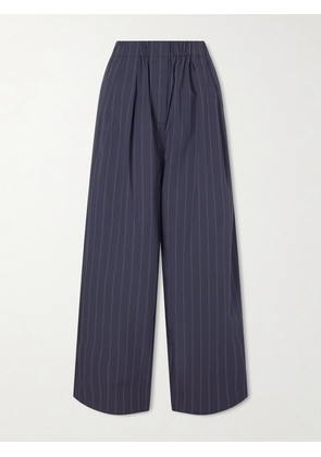 ST. AGNI - Pleated Pinstriped Cotton-blend Wide-leg Pants - Blue - xx small,x small,small,medium,large,x large