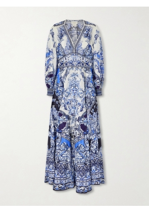 Camilla - Crystal-embellished Printed Linen And Silk-blend Maxi Dress - Blue - x small,small,medium,large,x large,xx large
