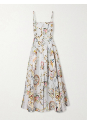 Camilla - Crystal-embellished Printed Linen And Silk-blend Midi Dress - Multi - x small,small,medium,large,x large,xx large