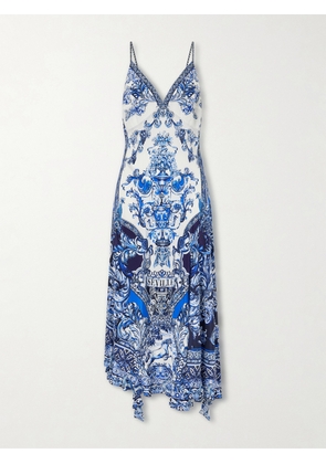 Camilla - Crystal-embellished Printed Silk Midi Dress - Blue - x small,small,medium,large,x large,xx large