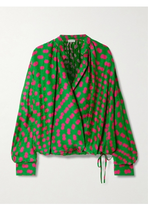 Dries Van Noten - Draped Polka-dot Satin-jacquard Blouse - Green - FR 34,FR 36,FR 38,FR 40,FR 42