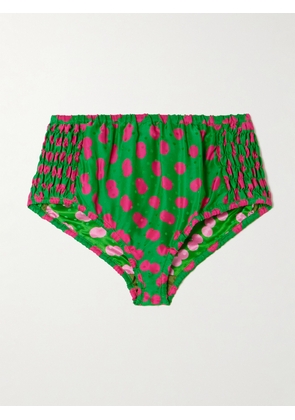 Dries Van Noten - Gathered Polka-dot Satin-jacquard Shorts - Green - FR 34,FR 36,FR 38,FR 40,FR 42