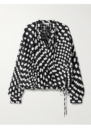 Dries Van Noten - Draped Polka-dot Satin-jacquard Blouse - Black - FR 34,FR 36,FR 38,FR 40,FR 42,FR 44