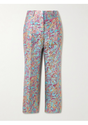 Dries Van Noten - Cropped Metallic Jacquard Straight-leg Pants - Blue - FR 34,FR 36,FR 38,FR 40,FR 42,FR 44