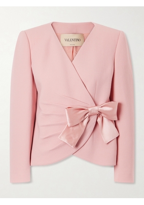 Valentino Garavani - Bow-detailed Satin-trimmed Gathered Wool-crepe Jacket - Pink - IT36,IT38,IT40,IT42,IT44,IT46