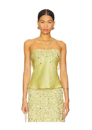 ASTA RESORT Yasmin Hand Beaded Halter Neck Top in Green. Size S. Also in XS.