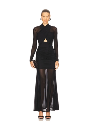Bardot Veria Wrap Mesh Maxi Dress in Black. Size 4. Also in 6, 8.