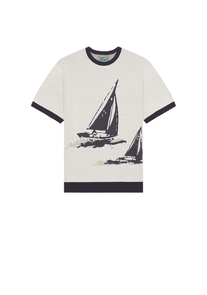 Beams Plus Knit Tee Box Jacquard in White. Size XL. Also in L.