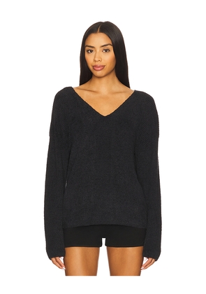 Barefoot Dreams CozyChic Lite Ribbed V Pullover With Back Tie in Black. Size S. Also in XS.