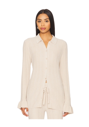 Barefoot Dreams CozyChic Ultra Lite Ribbed Ruffle Cuff Shirt in Cream. Size S. Also in M, L.