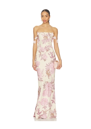 Bronx and Banco Magnolia Rosie Off The Shoulder Column Gown in Blush,Ivory. Size S. Also in M, L.