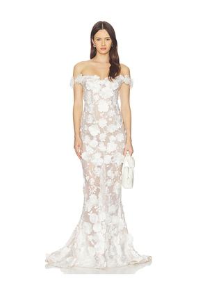 Bronx and Banco Jasmine Floral Off The Shoulder Gown in White. Size XS. Also in S, M, L, XL.