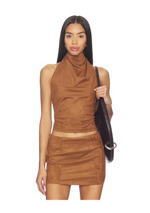 ALL THE WAYS Aiya Faux Suede Top in Brown. Size XS. Also in L, M, S, XL, XXS.