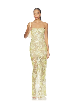 Bronx and Banco Daffodil Sequin Dahlia Strapless Maxi Dress in Yellow. Size XS. Also in M, L, XL, S.