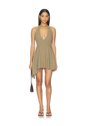 ALL THE WAYS Lola Halter Mini Dress in Olive. Size XS. Also in XXS, S, M, L, XL.