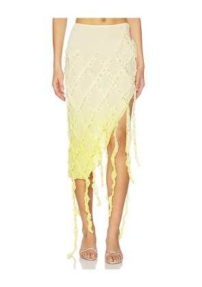 Blumarine Embroidered Creponne Skirt in White,Yellow. Size 36. Also in 38, 40.