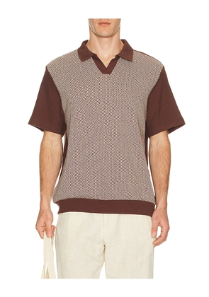 Brixton Theo Jacquard Short Sleeve Polo in Brown. Size S. Also in M, L, XL/1X.