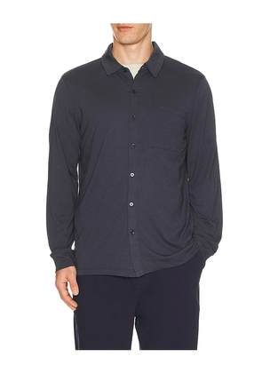 Barefoot Dreams Triblend Button Down Shirt in Navy. Size S. Also in M, L, XL/1X.