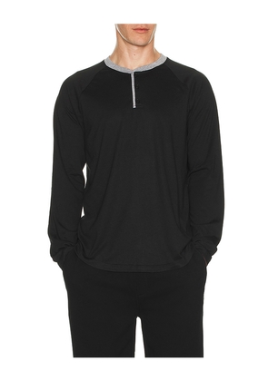 Barefoot Dreams Triblend Henley in Black. Size S. Also in M, L, XL/1X.