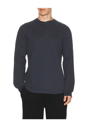 Barefoot Dreams Waffle Thermal Henley in Navy. Size S. Also in M, L, XL/1X.