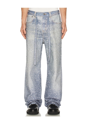 Birth Of Royal Child 3D Printing Washed 20K Swarovski Diamond Boro Pants in Blue. Size S. Also in L, M, XL/1X.