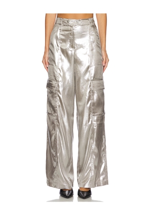 SIMKHAI Beatriz Wide Leg Cargo Pant in Metallic Silver. Size 0. Also in 2.