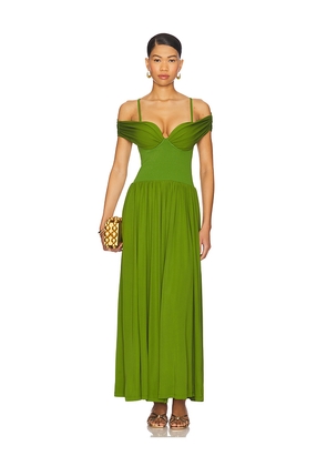 SIMKHAI Amarantha Off Shoulder Dress in Green. Size S. Also in XS.