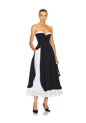 Helsa The Finale Midi Dress With Lace & Poplin in Black. Size XS. Also in S.