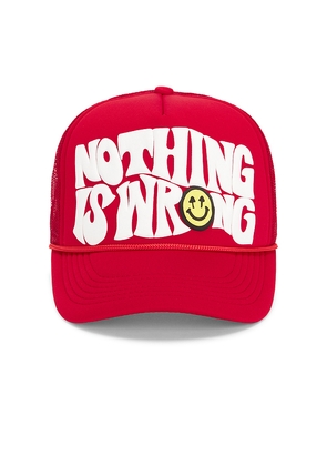 Happy Caps Nothing Is Wrong Trucker Hat in Red.