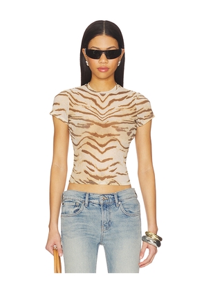 Good American Mesh Baby Tee Shirt in Tan. Size XS. Also in S, M, L, 1X.