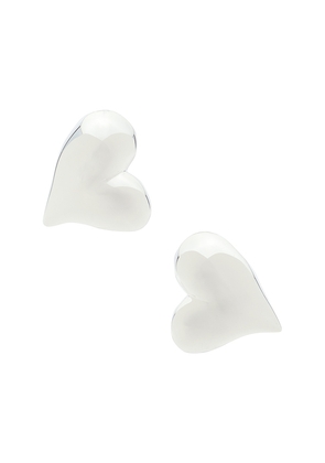 Jenny Bird Art Heart Symmetrical Button Earrings in Metallic Silver.