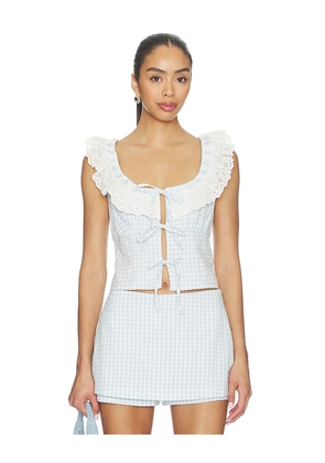 For Love & Lemons Bradford Gingham Top in Baby Blue. Size XS. Also in S, M, L, XL.