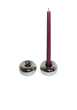 HueGah Home Noa Candlestick Holder in Metallic Silver.