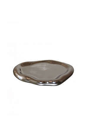 HueGah Home Isa Tray in Metallic Silver.