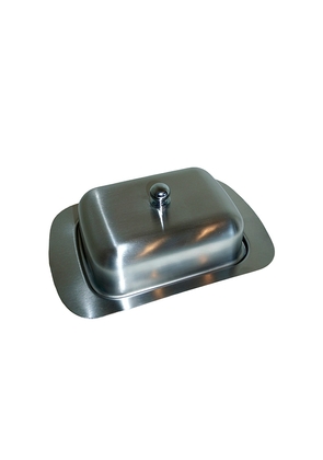 HueGah Home La Creme Butter Dish in Metallic Silver.