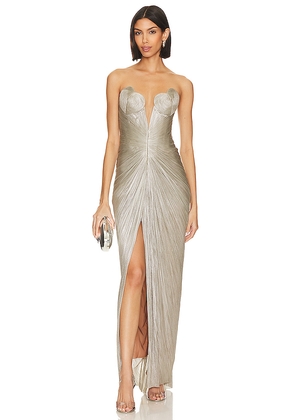 Maria Lucia Hohan Reina Gown in Metallic Silver. Size 38/6. Also in 36/4.