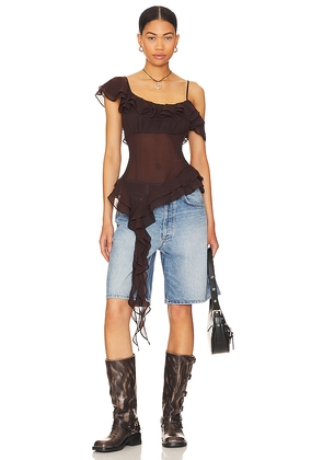 LPA Jess Flounce Scarf Top in Chocolate. Size XS. Also in S.
