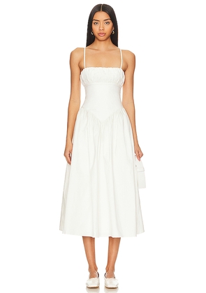 MAJORELLE Austin Midi Dress in White. Size S. Also in M, XL.